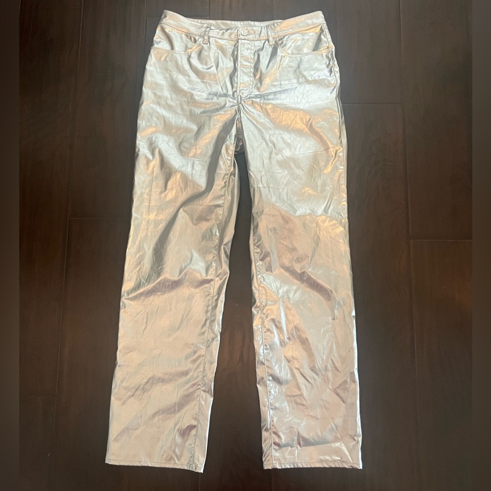 H&M Silver Metallic Chrome Straight Leg Pants